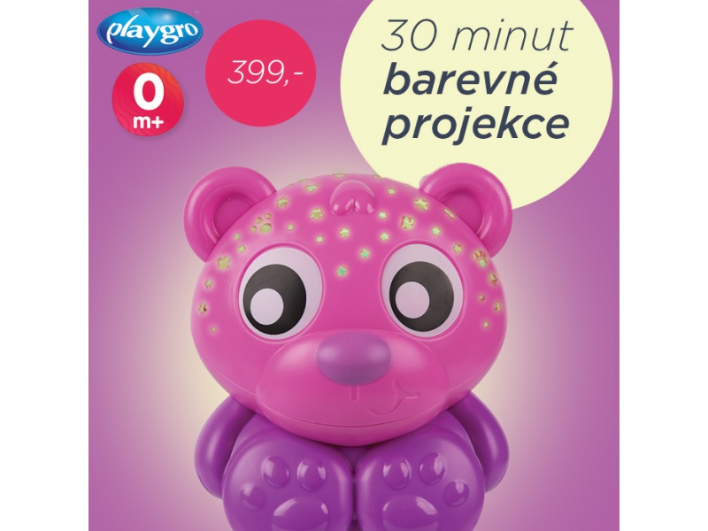 Playgro - Usínací lampička medvídek s projektorem - růžový  