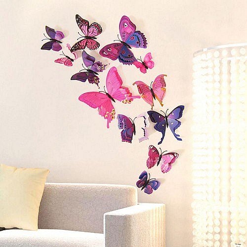 3D motýlci na zeď - fialová  