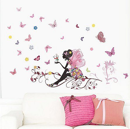 Samolepka na zeď - víla s motýlky  