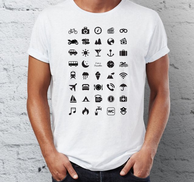 Cestovní tričko s ikonami (L - bílé)  